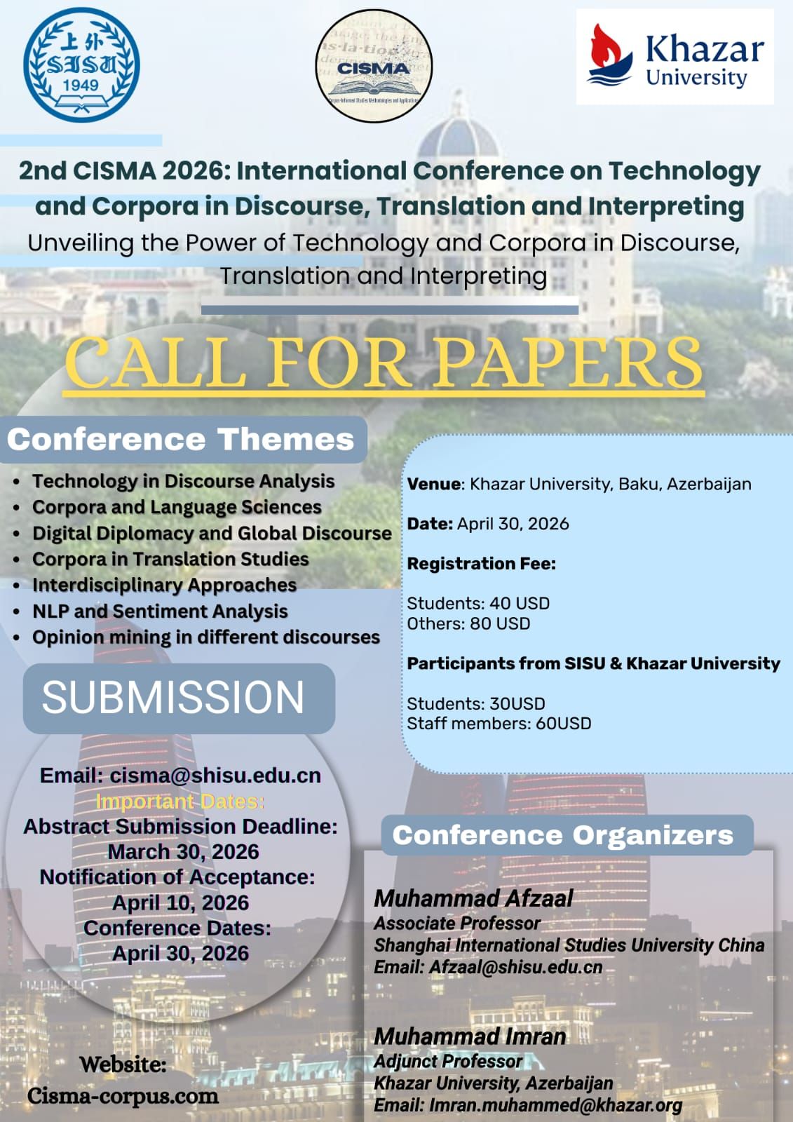 2nd CISMA 2026: International Conference on Technology and Corpora in Discourse, Translation and Interpreting